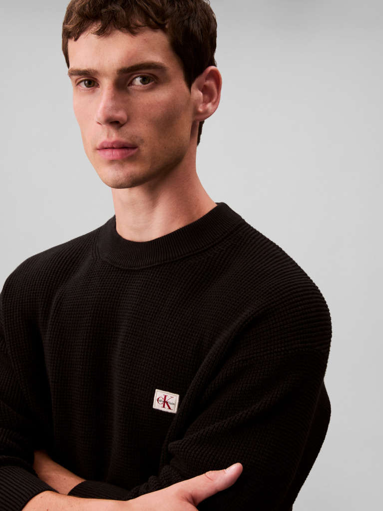 Black Waffle Cotton Monogram Jumper  Men