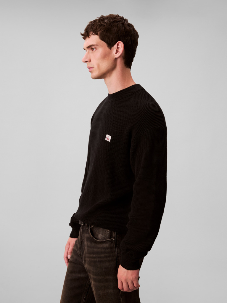 Black Waffle Cotton Monogram Jumper  Men