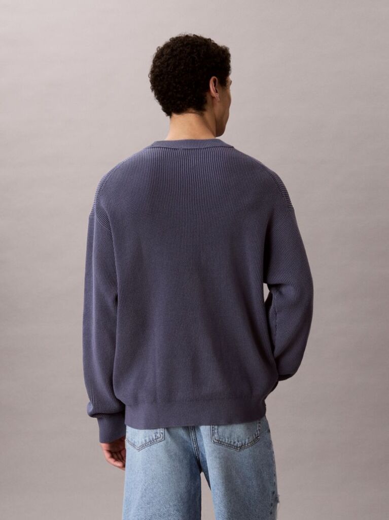 Blue Waffle Cotton Monogram Jumper  Men