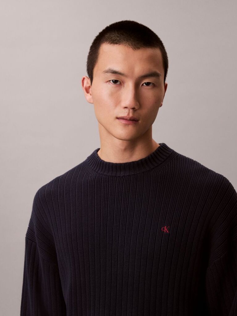 Black Ribbed Cotton Monogram Jumper  Men