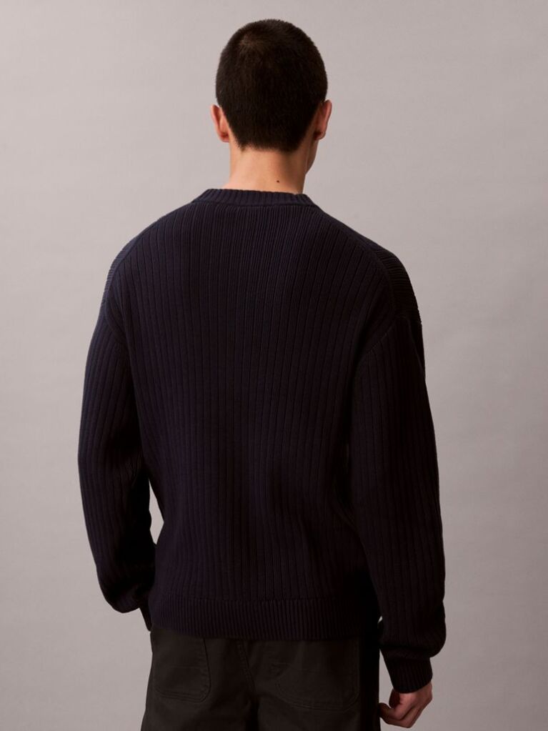 Black Ribbed Cotton Monogram Jumper  Men