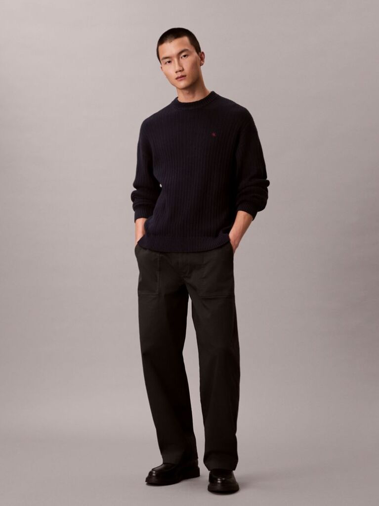 Black Ribbed Cotton Monogram Jumper  Men