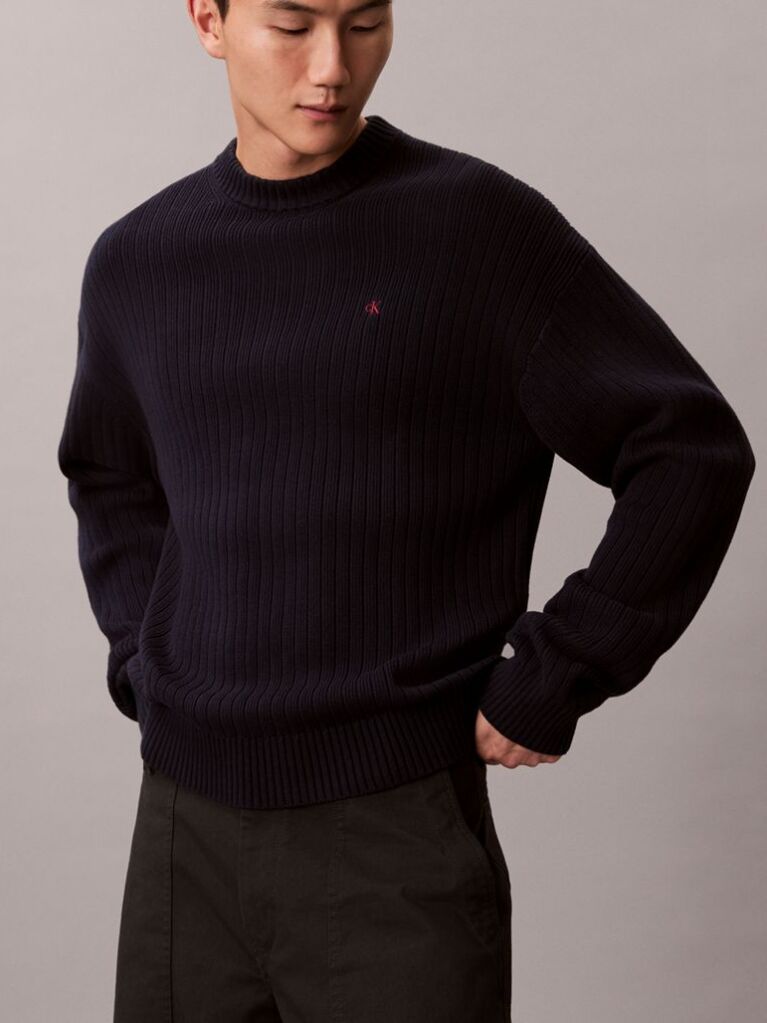 Black Ribbed Cotton Monogram Jumper  Men