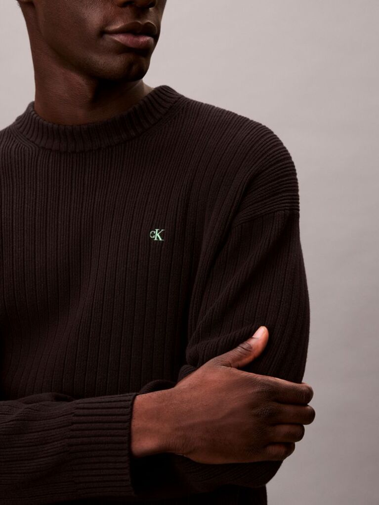 Negru Pulover Rib Din Bumbac Cu Logo Monogram  Barbati
