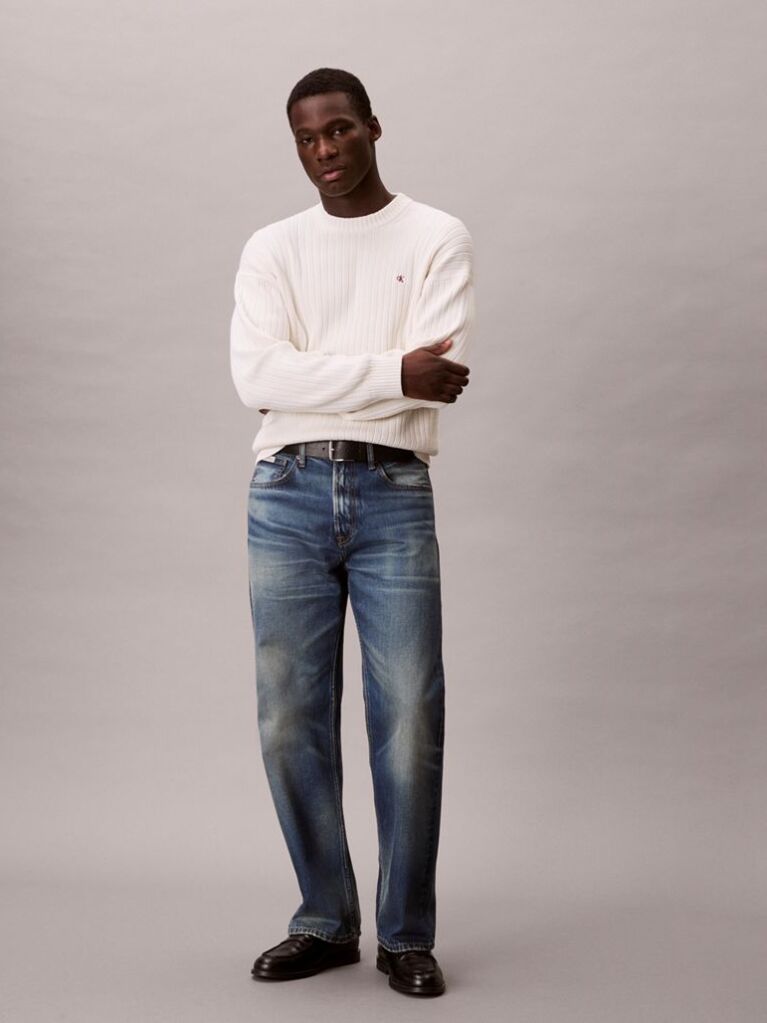 White Ribbed Cotton Monogram Jumper  Men