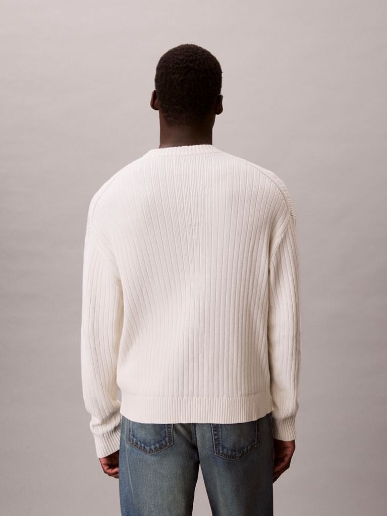 White Ribbed Cotton Monogram Jumper  Men