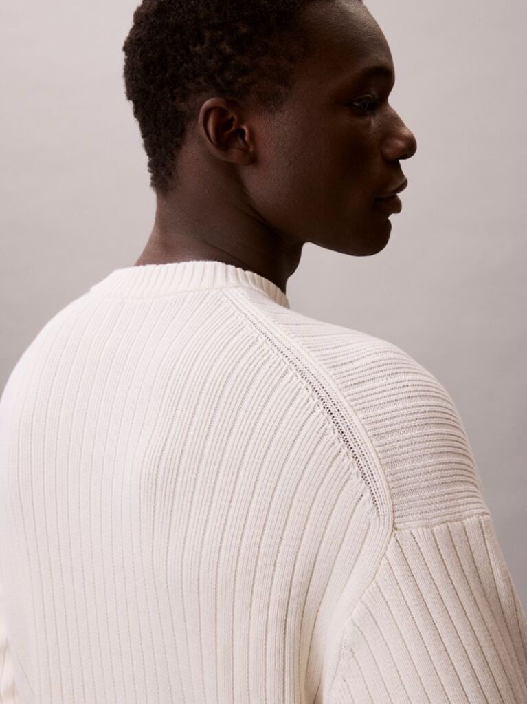 White Ribbed Cotton Monogram Jumper  Men