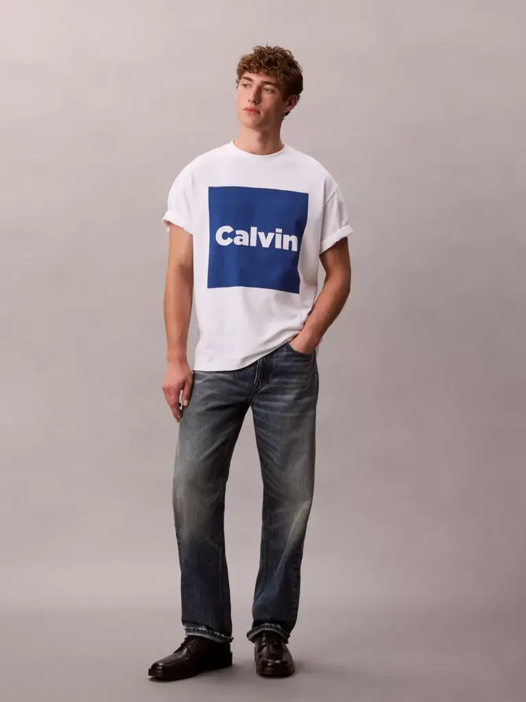 White Logo Box Graphic Relaxed T-Shirt  Men
