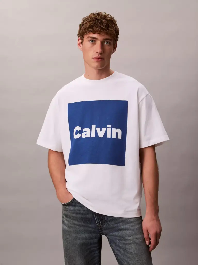 White Logo Box Graphic Relaxed T-Shirt  Men