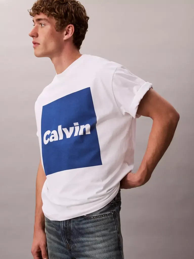 White Logo Box Graphic Relaxed T-Shirt  Men