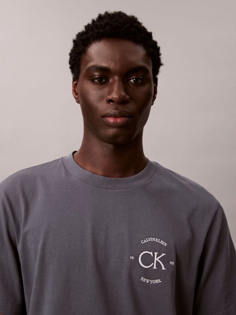 Grey Embroidered Logo T-shirt  Men