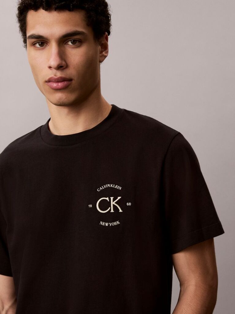 Negru Tricou Cu Logo Brodat  Barbati