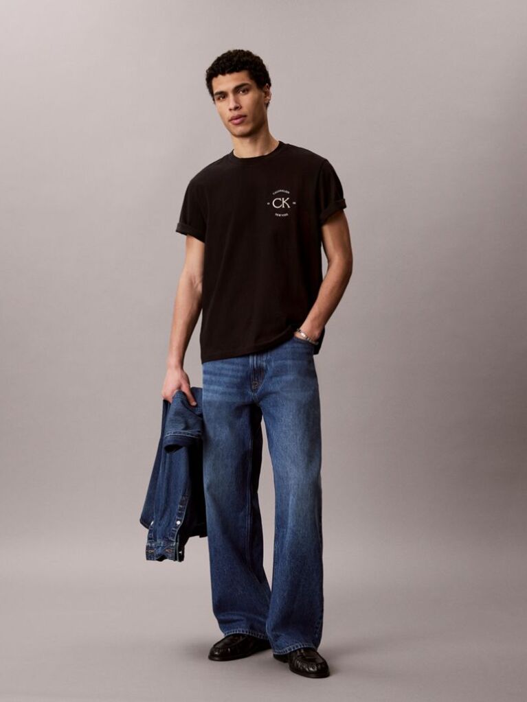 Negru Tricou Cu Logo Brodat  Barbati