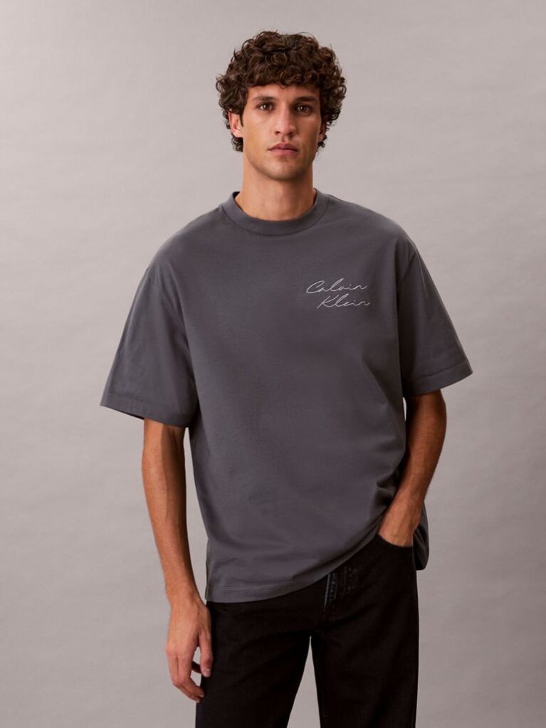 Grey Relaxed Script Logo T-shirt  Men