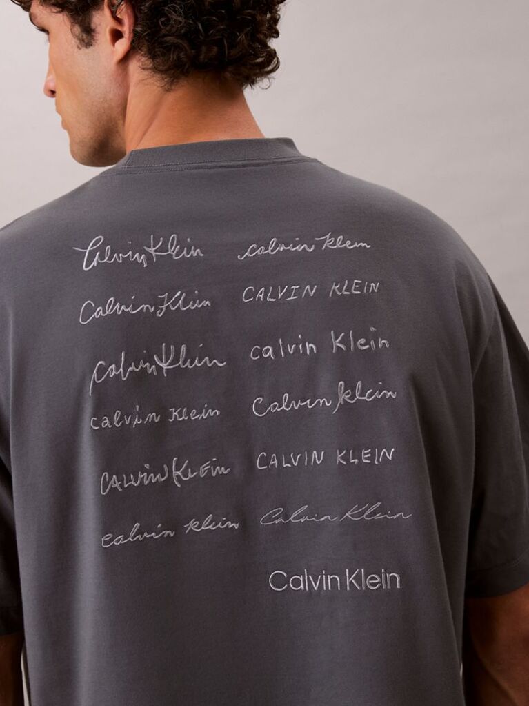 Grey Relaxed Script Logo T-shirt  Men