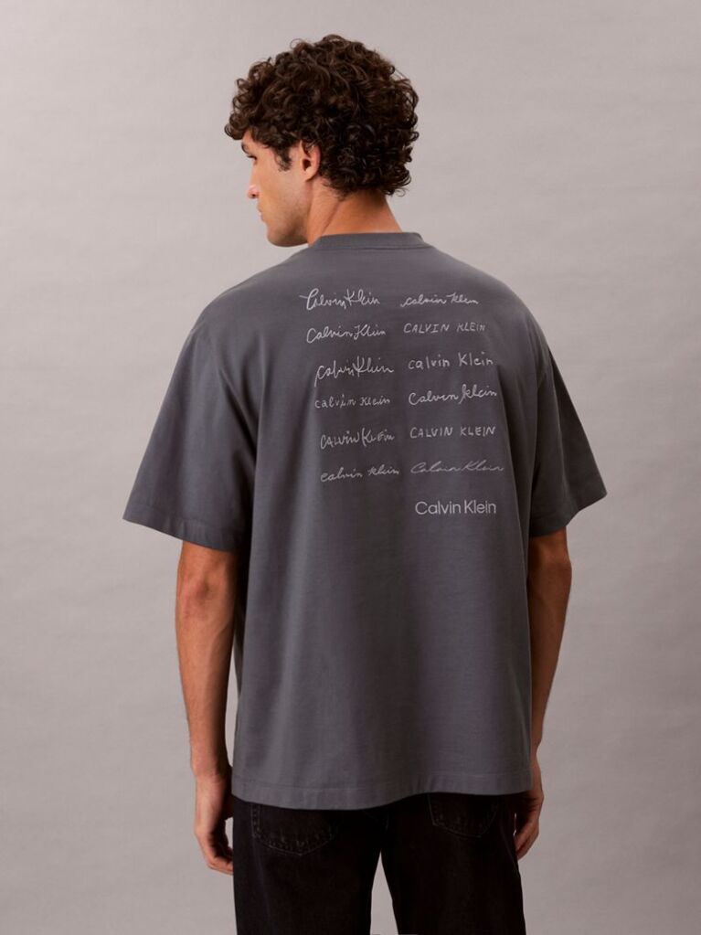 Grey Relaxed Script Logo T-shirt  Men