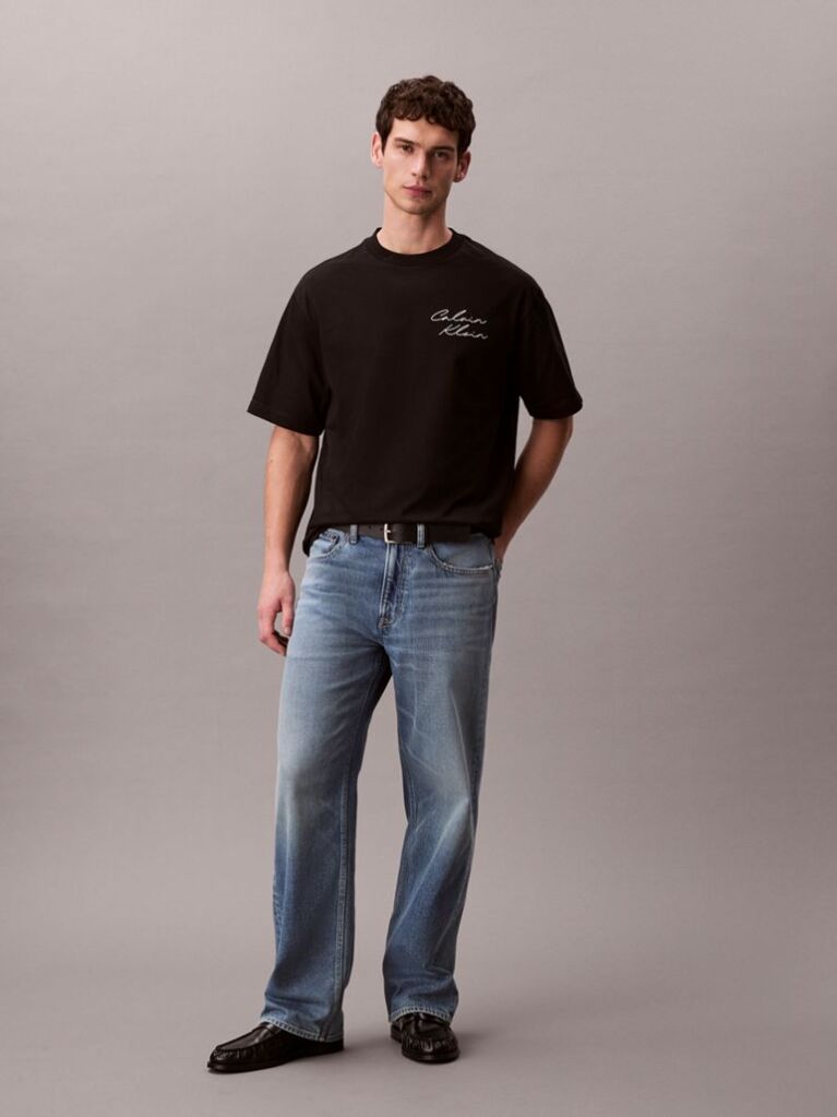 Black Relaxed Script Logo T-shirt  Men