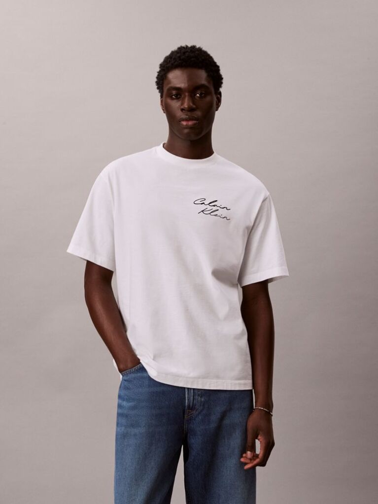 White Relaxed Script Logo T-shirt  Men
