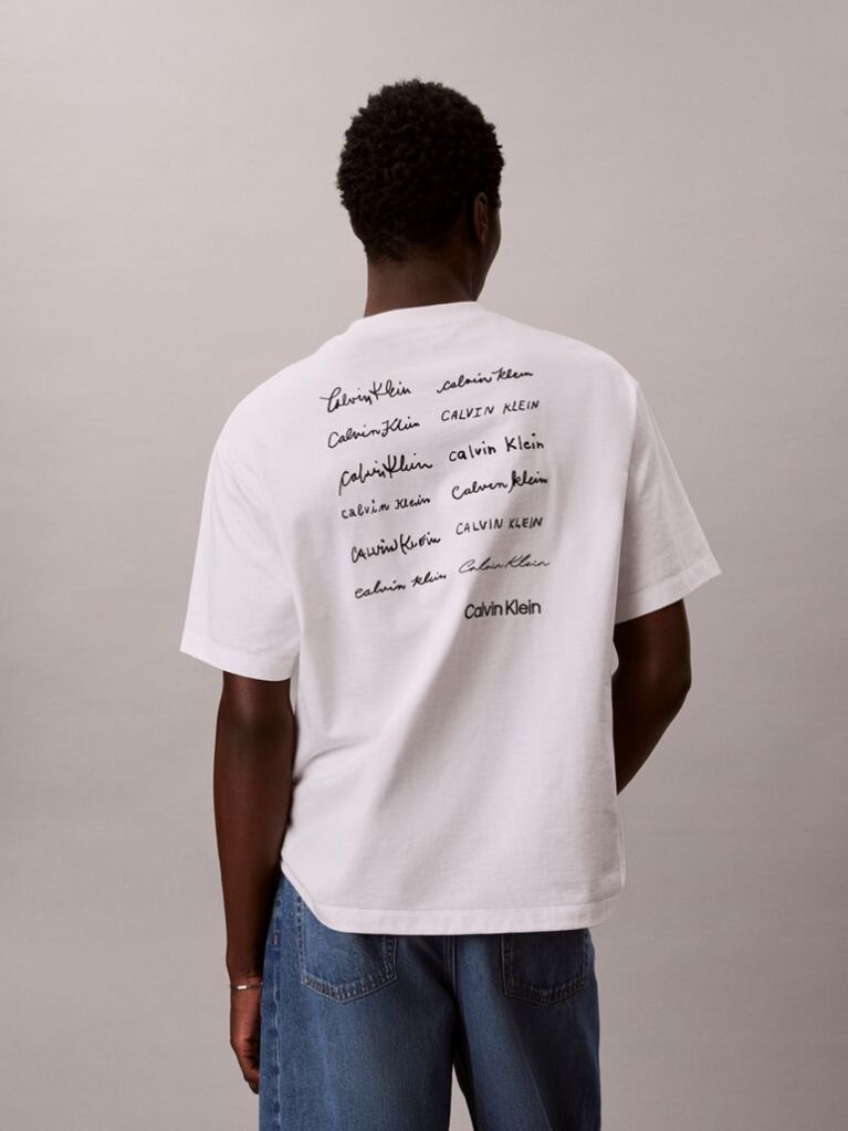 White Relaxed Script Logo T-shirt  Men