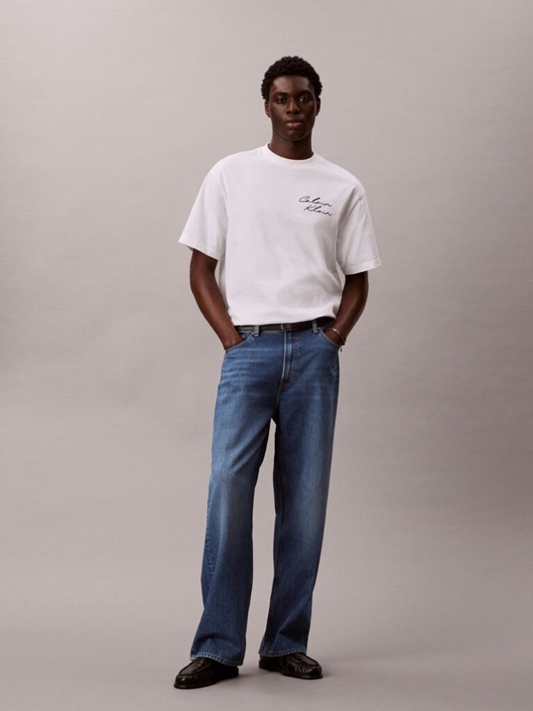 White Relaxed Script Logo T-shirt  Men
