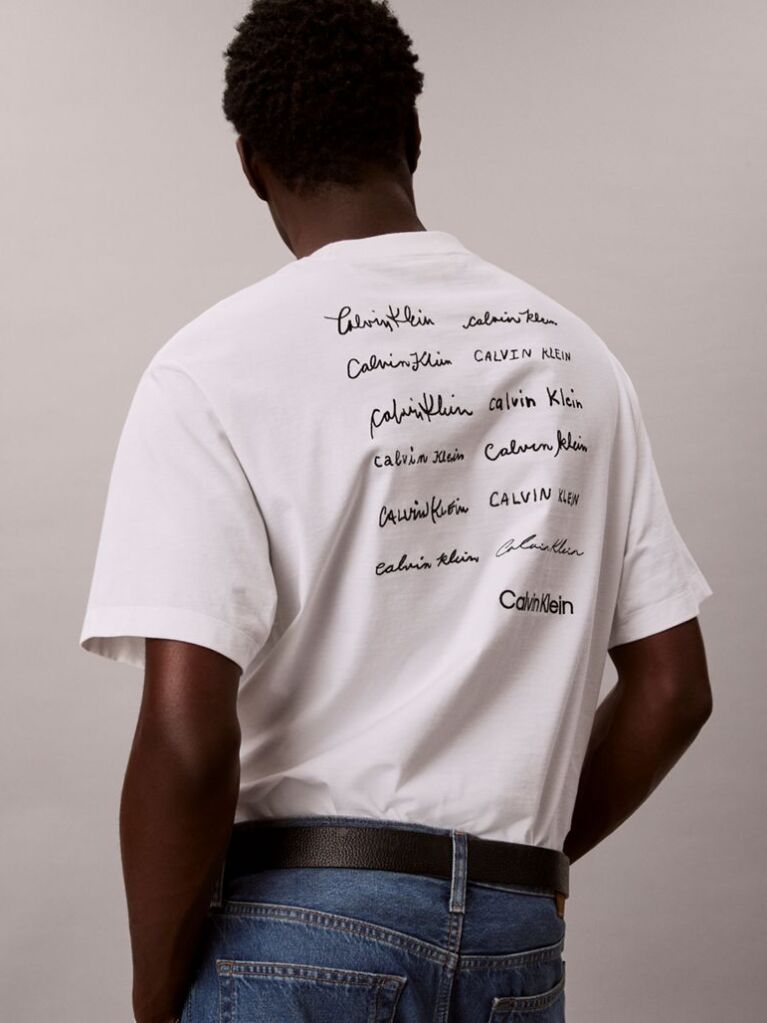 White Relaxed Script Logo T-shirt  Men