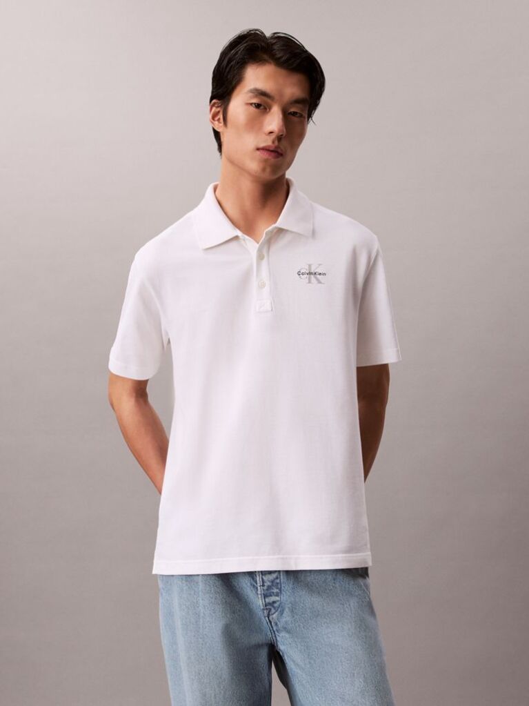 White Casual Monologo Polo Shirt  Men
