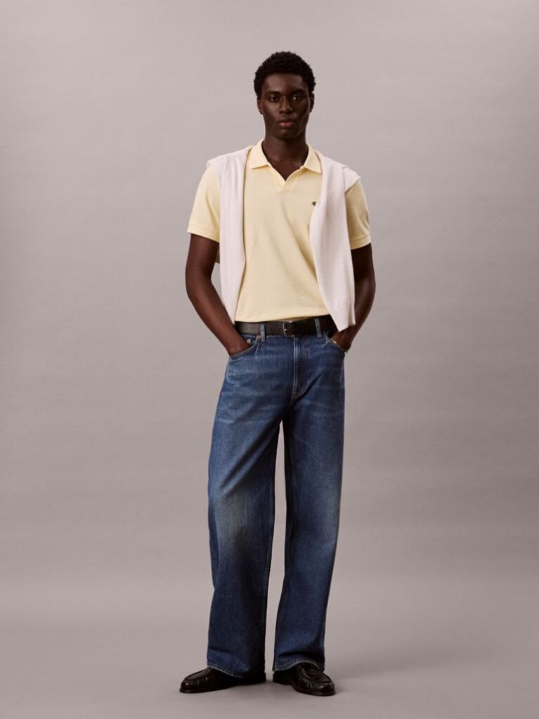Yellow Cotton Piqué Open Collar Polo Shirt  Men
