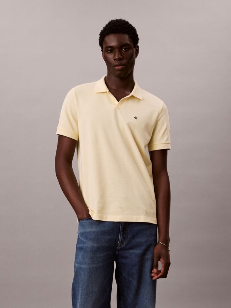 Yellow Cotton Piqué Open Collar Polo Shirt  Men