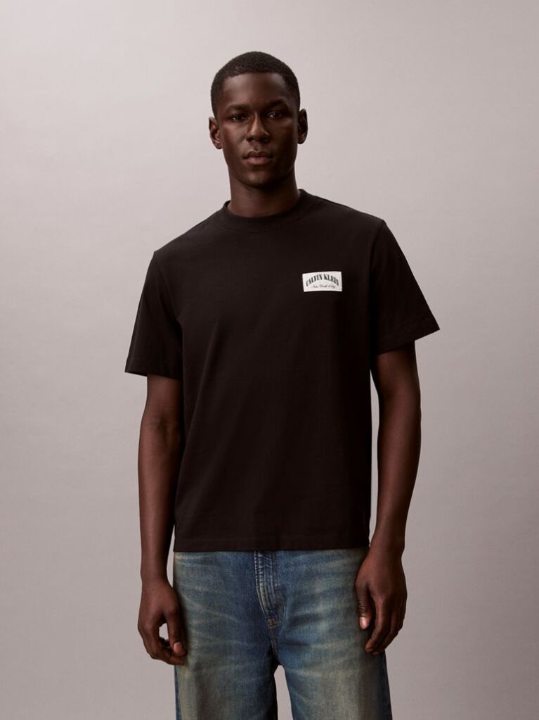 Negru Tricou Cu Emblema Varsity  Barbati