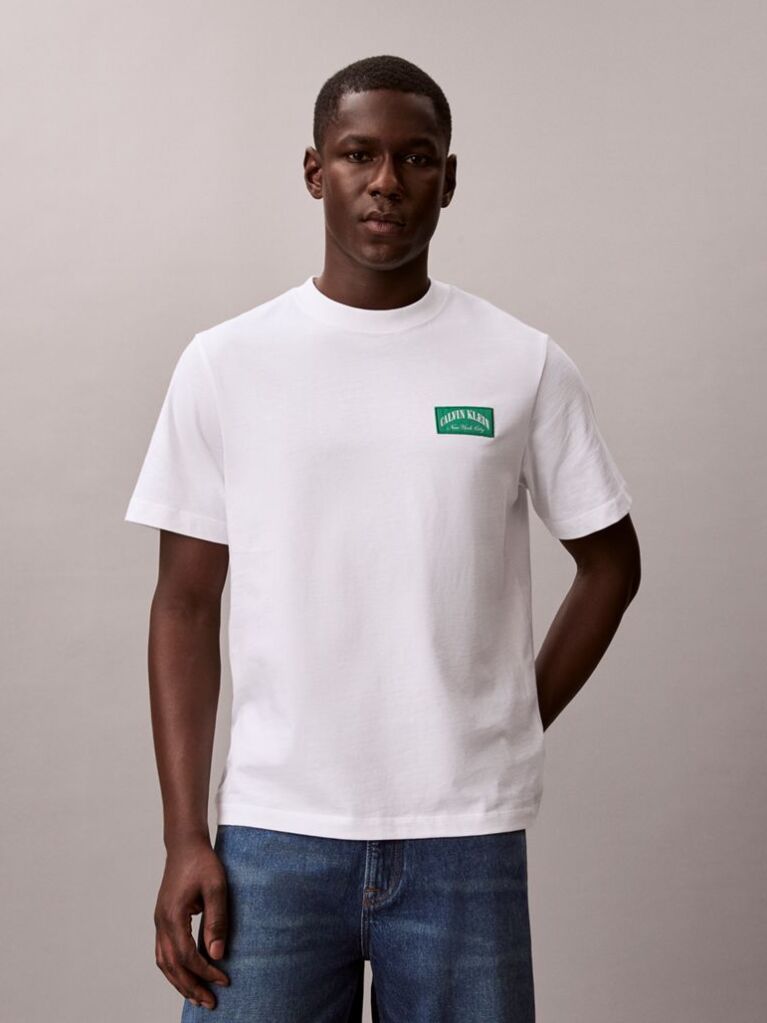 Alb Tricou Cu Emblema Varsity  Barbati
