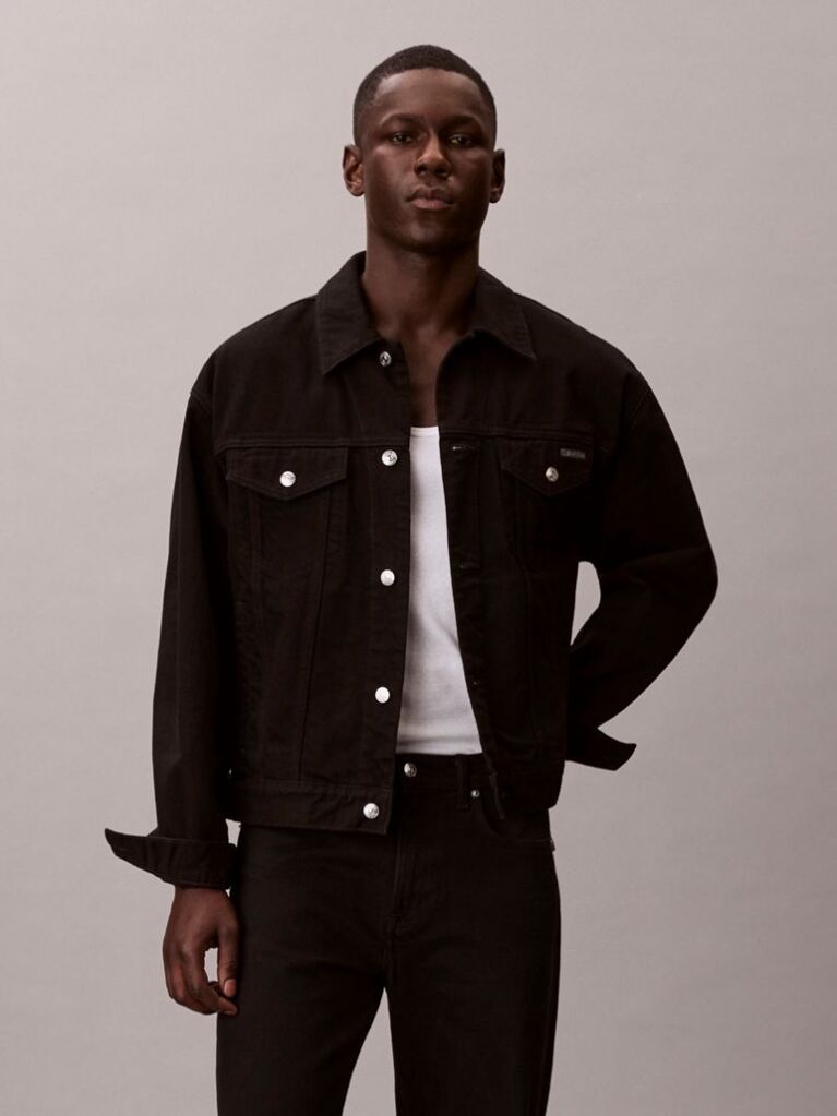 Negru Jacheta Denim Stil Anii 90  Barbati