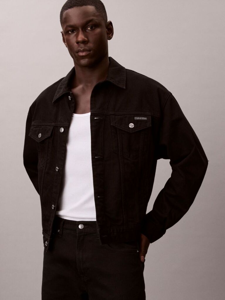 Negru Jacheta Denim Stil Anii 90  Barbati
