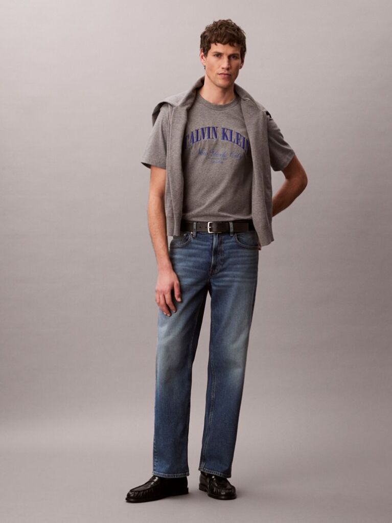 Gri Tricou Cu Logo NYC Brodat   Barbati