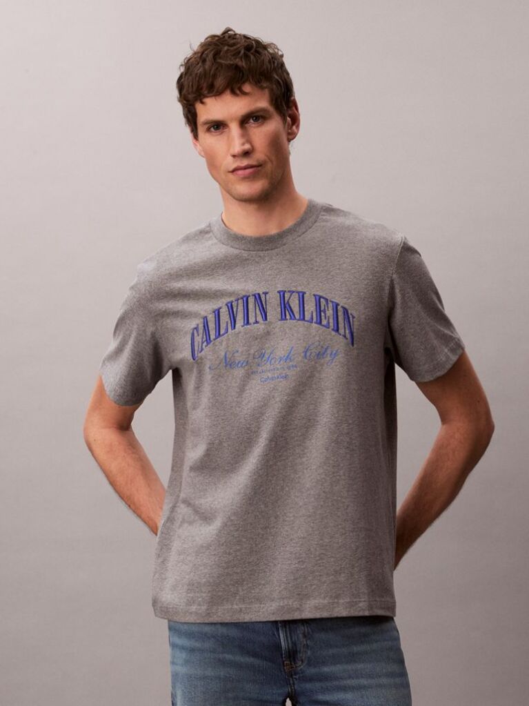 Gri Tricou Cu Logo NYC Brodat   Barbati