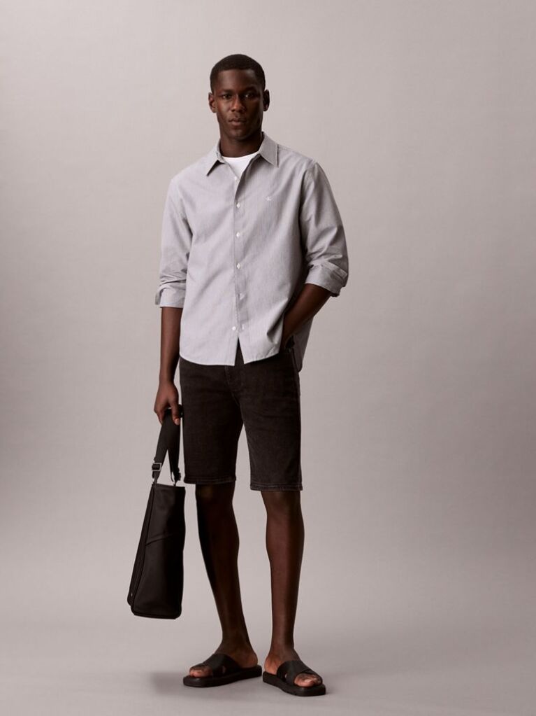 Negru Pantaloni Scurti Slim Din Denim  Barbati