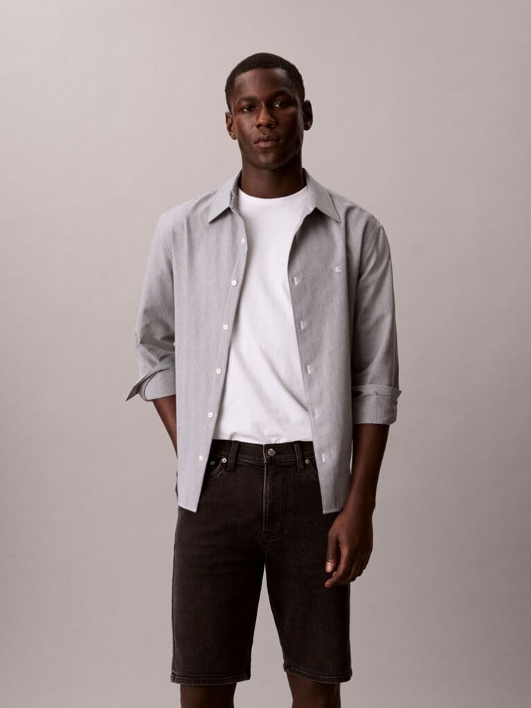 Negru Pantaloni Scurti Slim Din Denim  Barbati