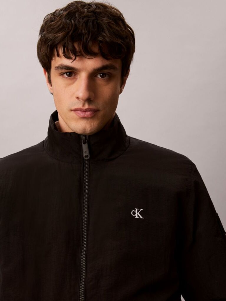 Negru Bluza De Trening Din Terry Cu Fermoar Scurt Si Monologo  Barbati