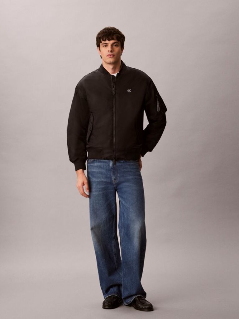 Negru Jacheta Bomber Din Nylon  Barbati