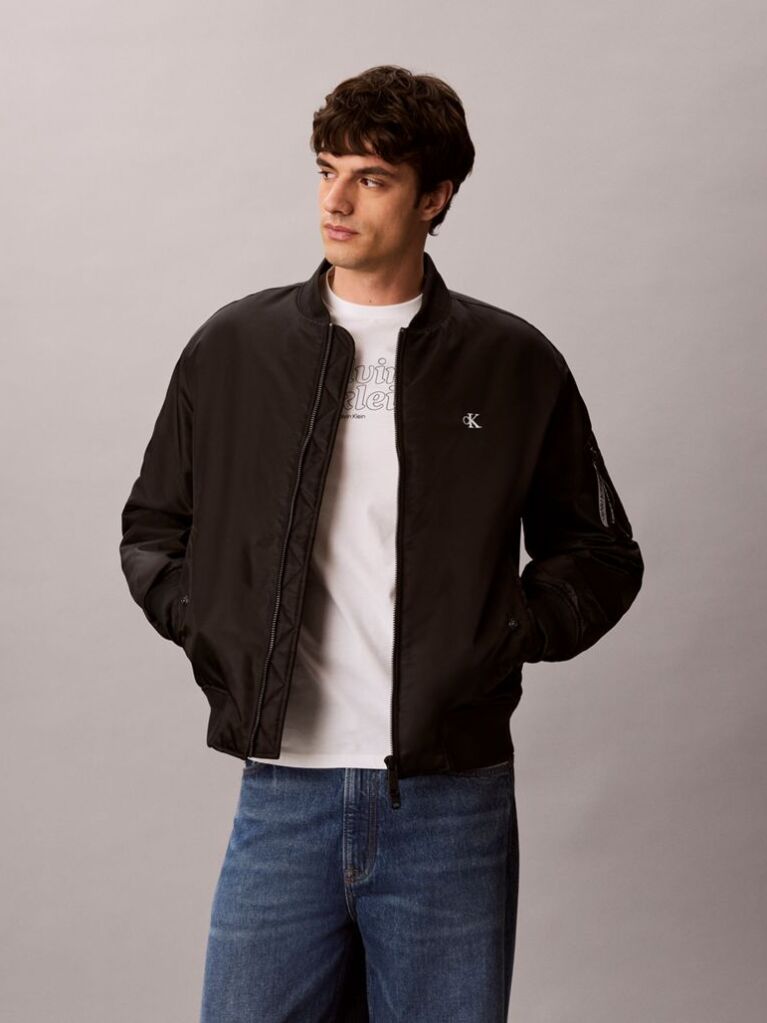Negru Jacheta Bomber Din Nylon  Barbati