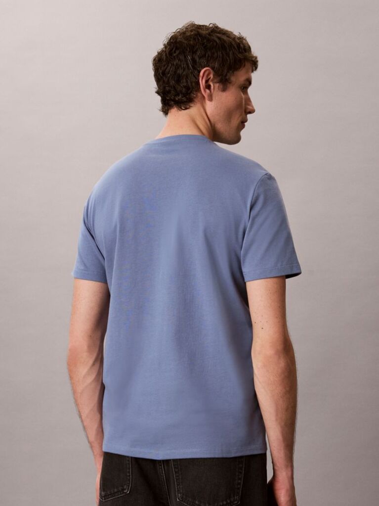 Albastru Tricou Cu Guler Rotund Cu Logo Monograma Brodat  Barbati