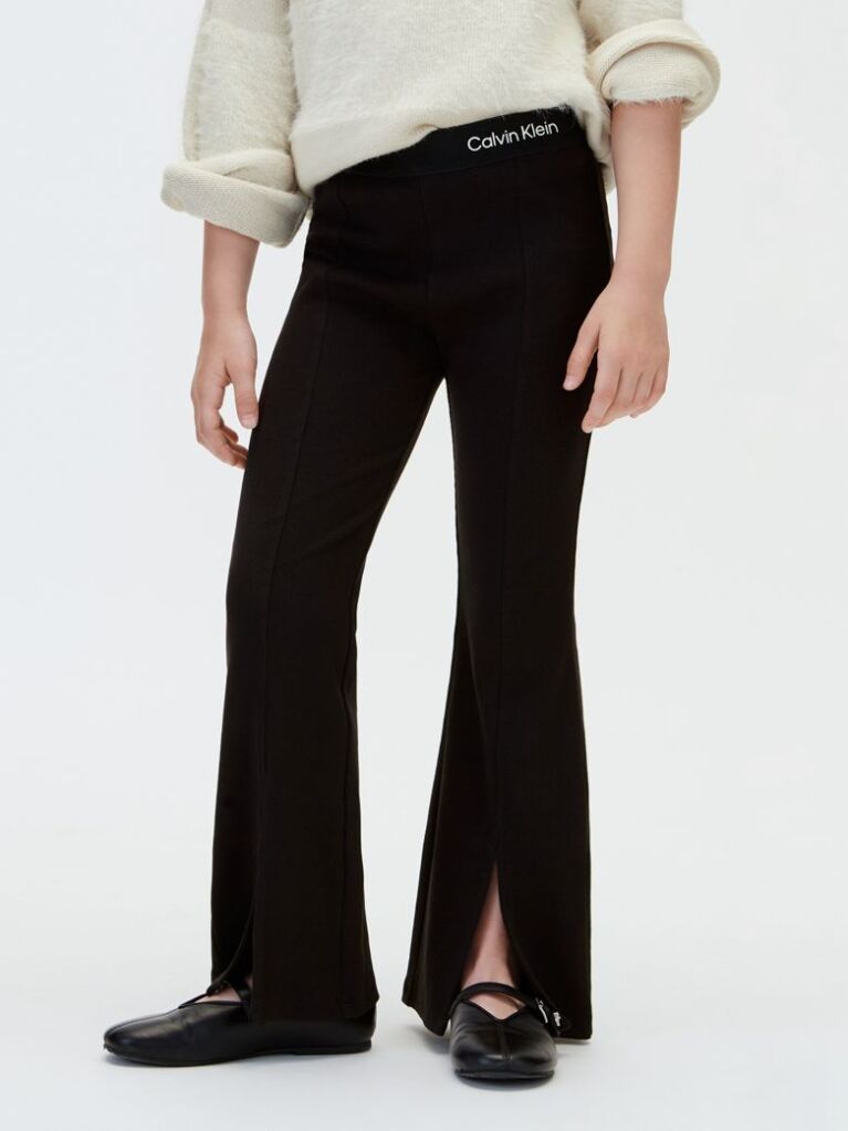 Negru Pantaloni Evazati Din Tricot Reiat Cu Tiv Despicat  Fete