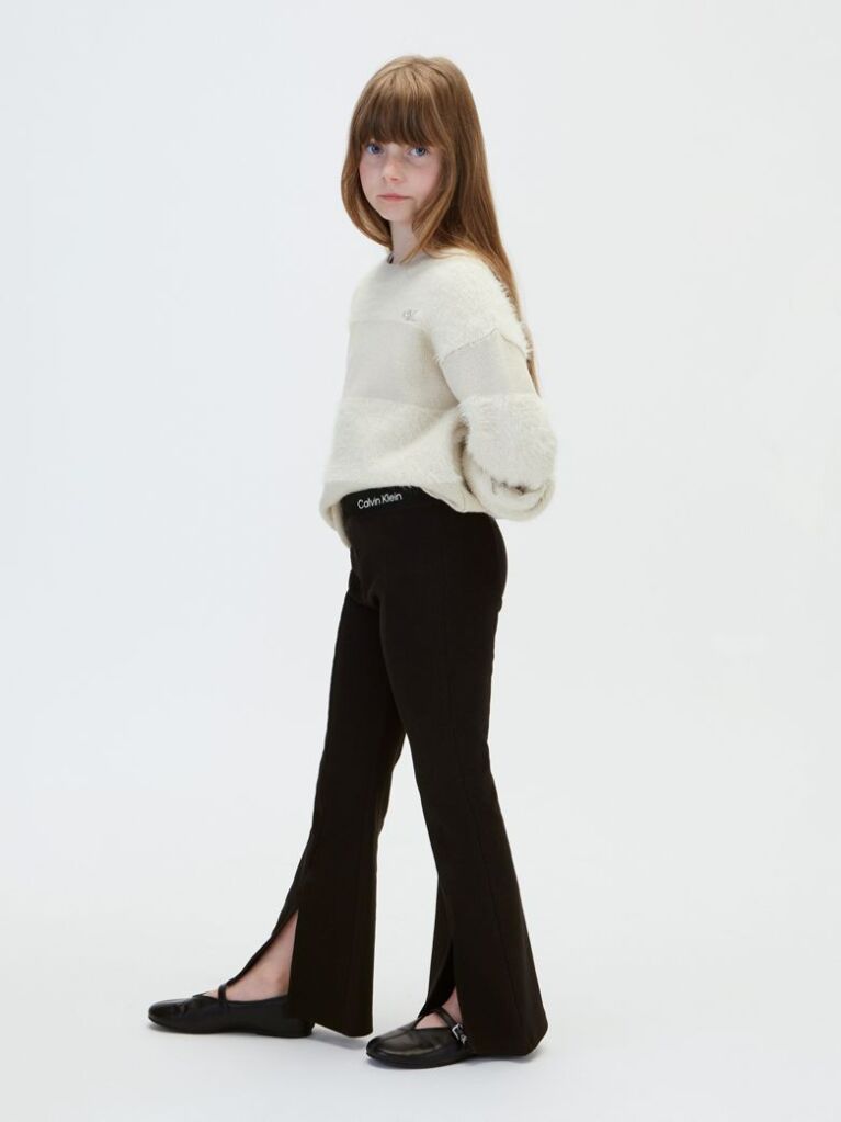 Negru Pantaloni Evazati Din Tricot Reiat Cu Tiv Despicat  Fete