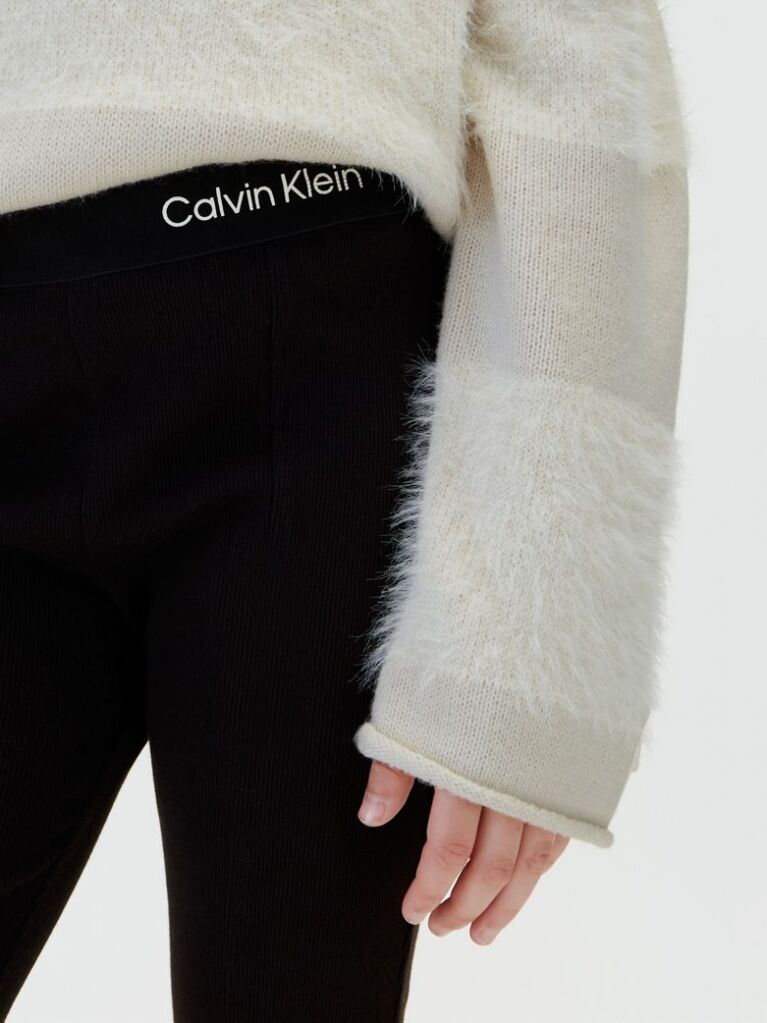 Negru Pantaloni Evazati Din Tricot Reiat Cu Tiv Despicat  Fete