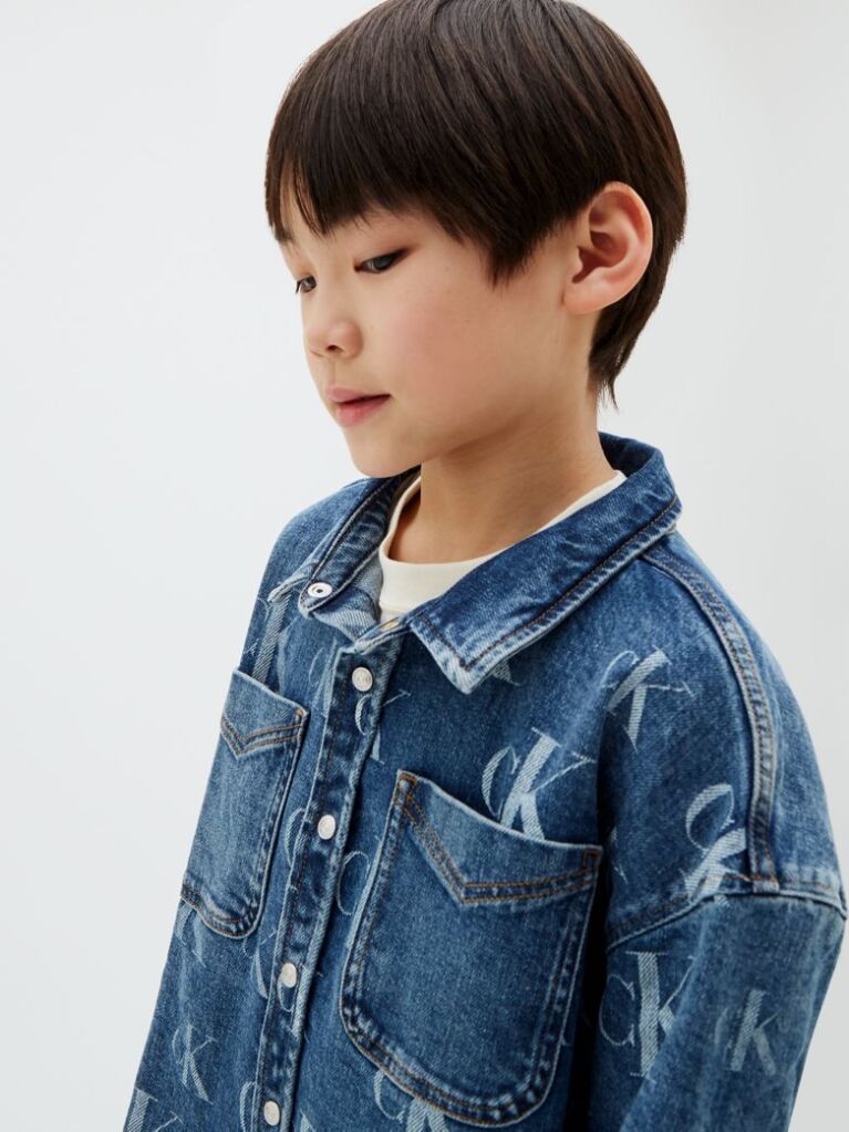 Denim Camasa Din Denim Cu Monograma Integrala Si Aspect Prespalat  Baieti
