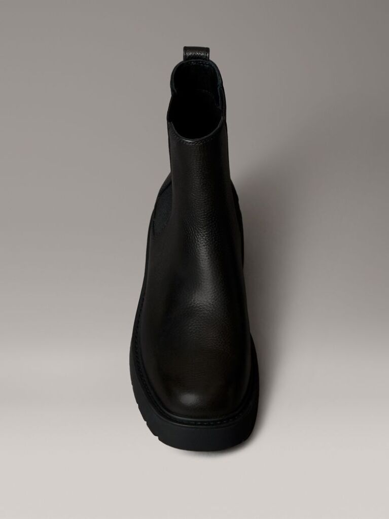 Black Leather Chunky Square Toe Chelsea Boots  Women