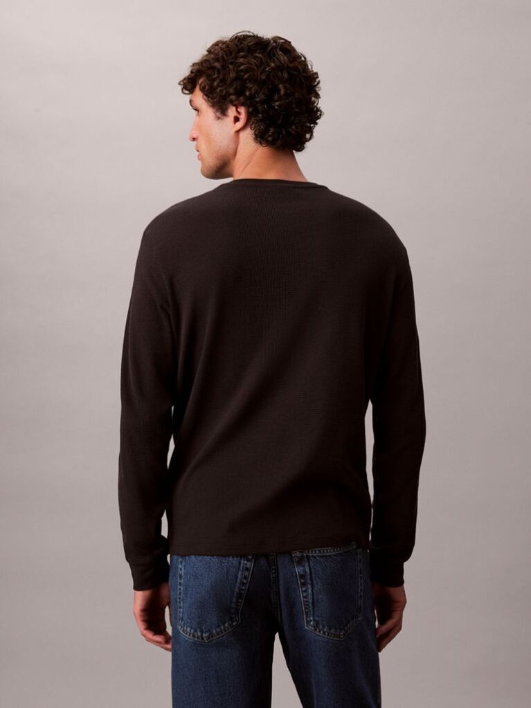 Black Long Sleeve Waffle T-shirt  Men