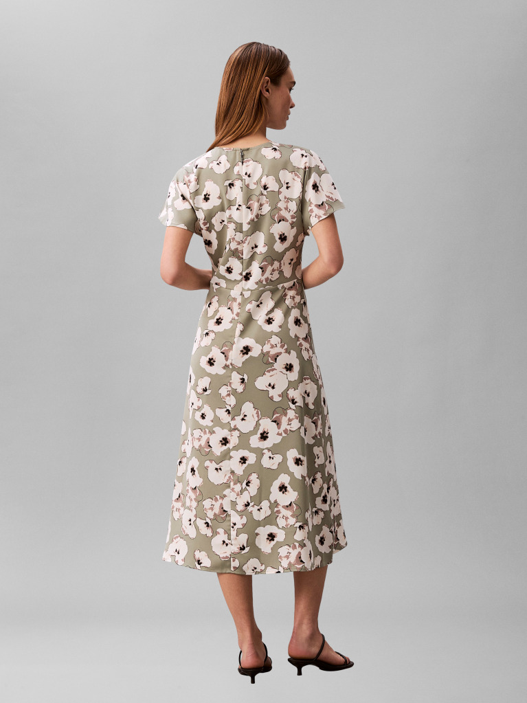 Verde Rochie Midi Din Satin Mat Cu Maneca Scurta  Femei