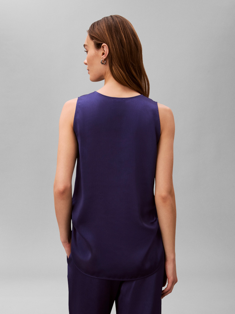 Blue Textured Satin Scoop Neck Tank Top  Women