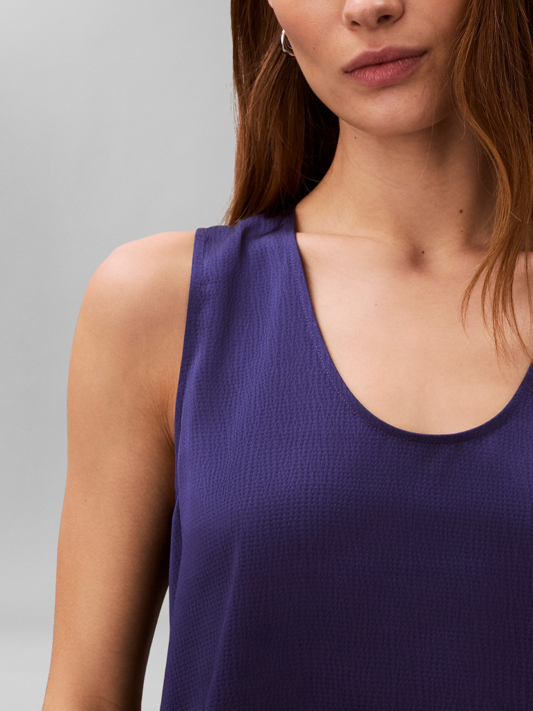Blue Textured Satin Scoop Neck Tank Top  Women