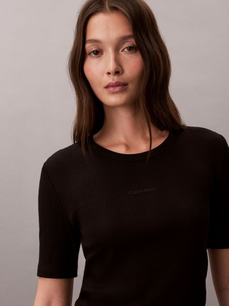 Black Ribbed Half Sleeve T-Shirt  Women